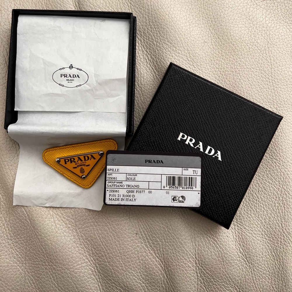 Authentic Prada Saffiano Enamel Logo Triangle Brooch Pin